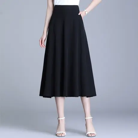 夏款冰凉丝半身裙女2023新款垂感高腰a字裙中长薄款大摆休闲裙子图片