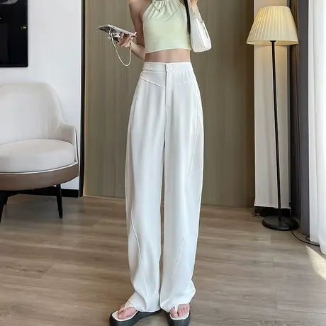 白色西装阔腿裤女2024年春秋新款高腰垂感窄版宽松显瘦休闲直筒裤商品大图