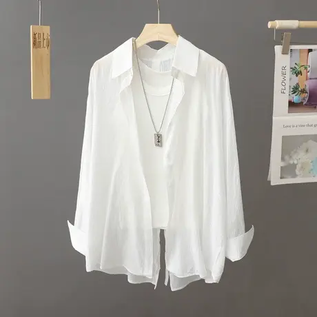 白色简约夏季2024年新品长袖微透防晒衫女小众洋气薄外搭衬衣外套商品大图