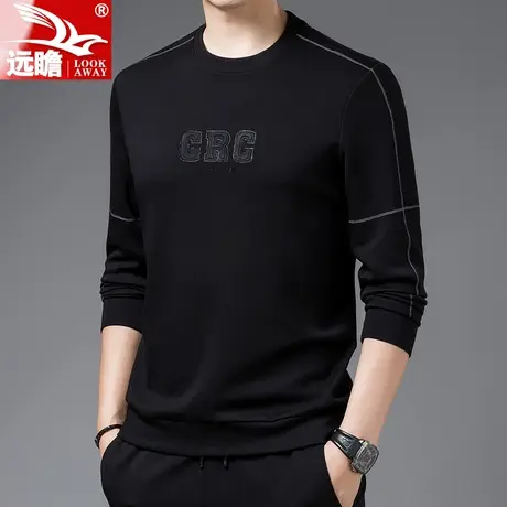 潮牌春季套头男士卫衣2023新款时尚宽松黑色长袖T恤舒适帅气百搭商品大图