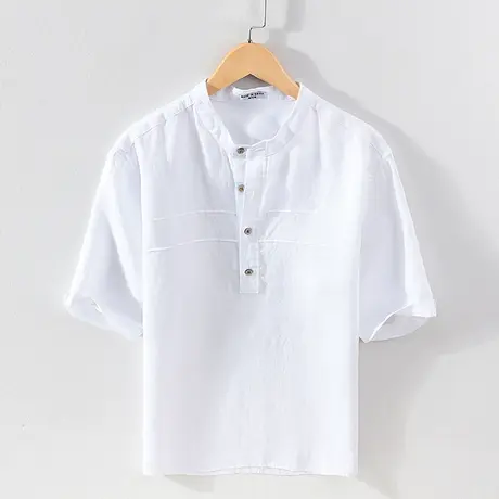 亚麻衬衫男夏季薄款白色衬衣短袖休闲宽松男士棉麻中式上衣外套潮图片