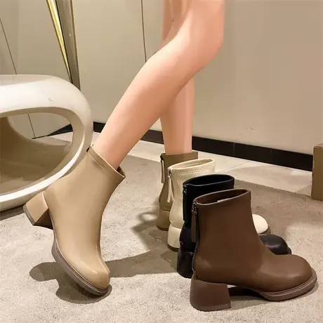 马丁靴女2023新款秋冬季高级感通勤粗跟时尚小短靴复古显瘦女靴子商品大图