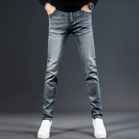 欧美潮牌复古牛仔裤男款修身小脚秋冬款2023新款潮流弹力男士裤子商品大图