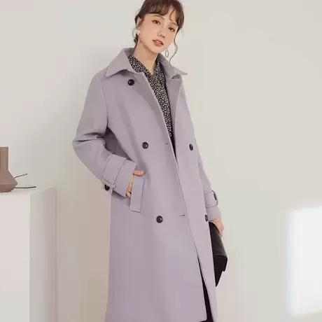 桔熊秋冬季双排扣夹棉赫本风大衣女保暖毛呢外套胖妹妹大码EA2881图片