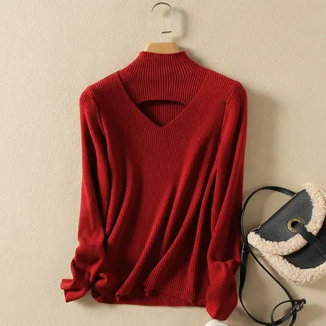 春装2024年新款短款半高领毛衣打底衫女长袖套头修身显瘦针织衫女商品大图