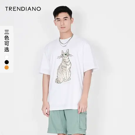 TRENDIANO官方潮牌夏季新款潮流印花圆领t恤男士休闲宽松纯棉短袖商品大图