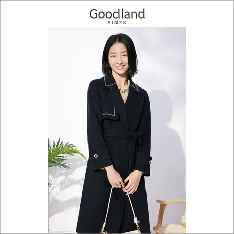 *Goodland女装2022冬季赫本风小个子羊毛双面呢大衣外套商品大图
