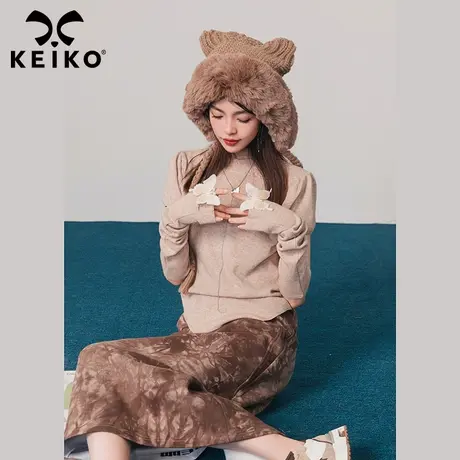 KEIKO 【蝴蝶刺绣】袖套毛针织衫女2023秋冬羊毛混纺内搭毛衣上衣商品大图