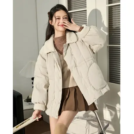 唐狮2023年秋冬新款棉衣女翻领大口袋韩版宽松甜美加厚上衣12.22图片