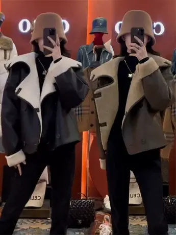 欧洲站冬季皮毛一体美拉德皮衣外套女百搭时尚高级感上衣ins潮款图片