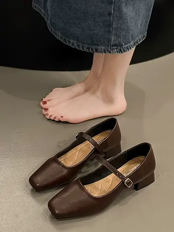 法式晚风气质通勤单鞋女2024新款春季韩版仙女粗跟玛丽珍小皮鞋子商品大图