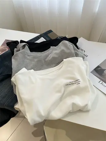 韩版时髦小字母圆领长袖T恤女宽松百搭休闲打底衫上衣2024秋季潮商品大图