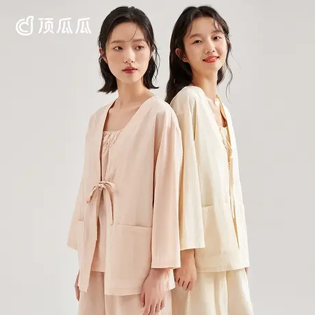 顶瓜瓜睡衣女春秋款纯棉三件套吊带法式纯欲可外穿家居服套装商品大图