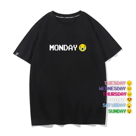 秀洛一周好心情表情包变化图夏季新款纯棉短袖T恤情侣装半袖衣服商品大图