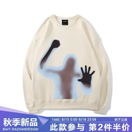 暗黑风圆领情侣卫衣男高街抽象人影欧美嘻哈设计感打底长袖上衣棉商品大图