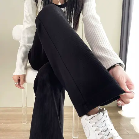 高腰马蹄喇叭裤女春秋款2024年新款小个子弹力修身黑色微喇西装裤商品大图