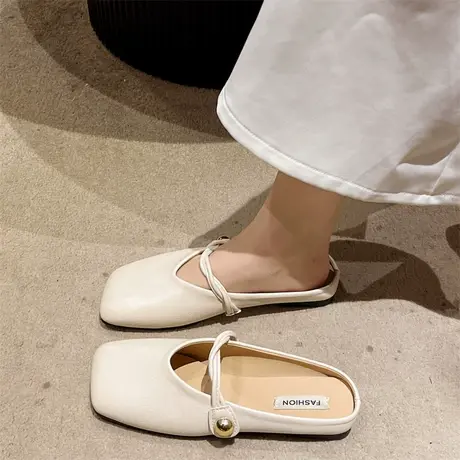 时尚爆款网红包头拖鞋女款春夏季2024新款外穿白色配裙子方头半拖商品大图