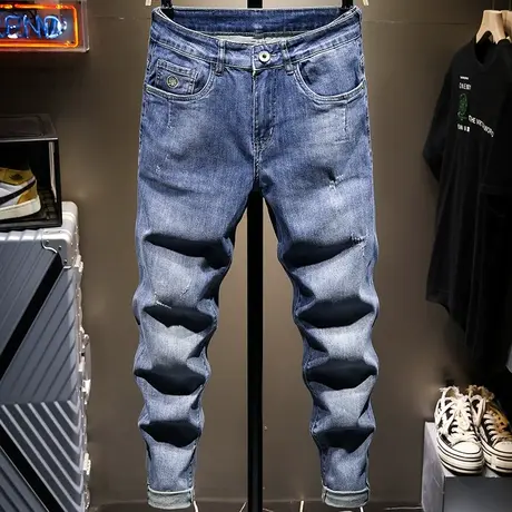 2021新款夏季薄款蓝色牛仔裤男修身小脚男士休闲长裤子男百搭潮流商品大图