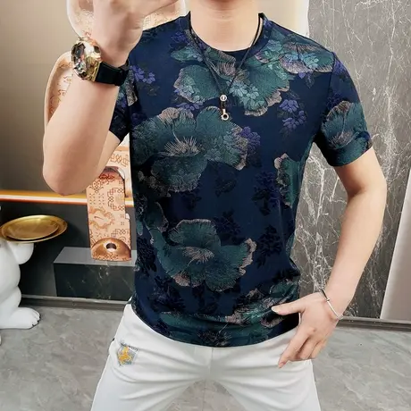 男士短袖T恤潮流时尚加肥加大码男装社会精神小伙半袖骚气上衣服商品大图