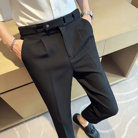 西裤男春夏2024纯色垂感修身九分西装裤潮牌轻熟商务小脚休闲男裤商品大图