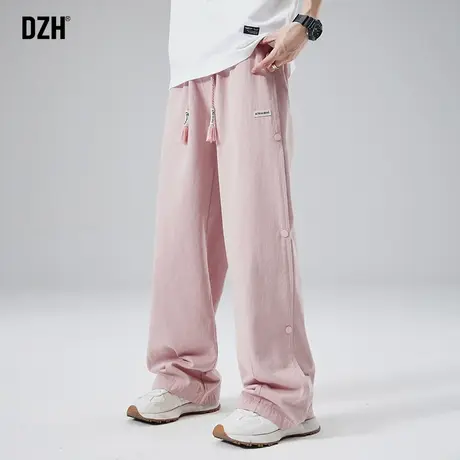 男士粉色排扣裤男篮球运动休闲裤子男款美式高街2024新款直筒长裤商品大图
