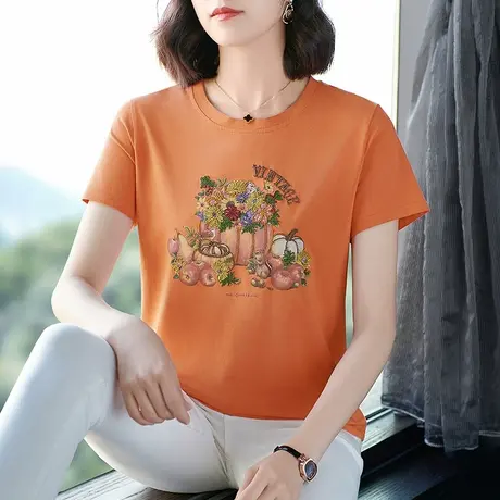重工刺绣花短袖t恤大码女装洋气质中年妈妈夏装上衣半袖体恤衫棉商品大图