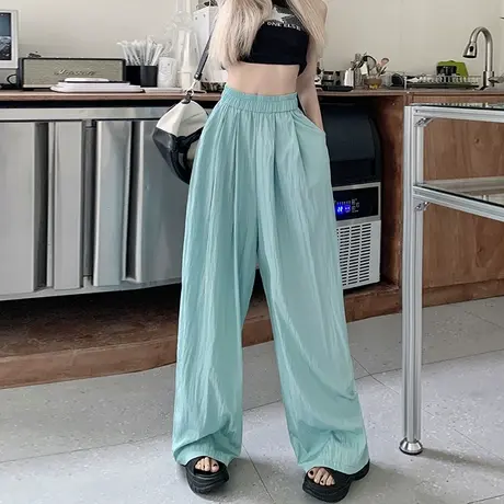 高腰宽松显瘦休闲裤山本裤女春夏季蓝色垂感阔腿裤直筒裤拖地长裤商品大图