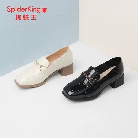 SPIDER KING/蜘蛛王女单鞋2023秋商场新款小皮鞋漆皮时尚复古方头商品大图