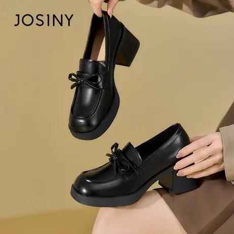 卓诗尼小皮鞋女2023新款春季复古方头单鞋英伦风乐福鞋黑色jk鞋子图片