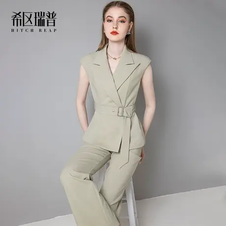 希区高端气质阔腿裤时尚职业装套装女夏季正装短袖西装西服两件套商品大图