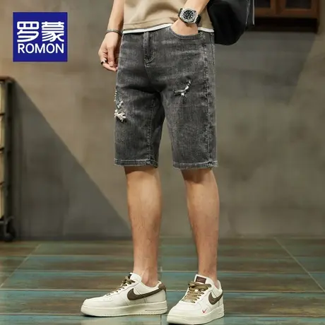 罗蒙牛仔短裤男2023夏季薄款宽松休闲中裤潮牌韩版潮流修身五分裤商品大图