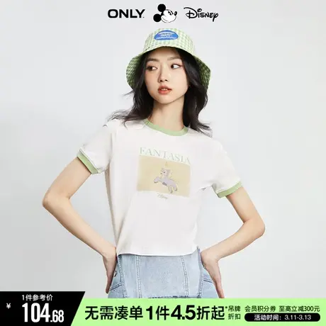ONLY冬季迪士尼联名亮片字母图案正肩短袖T恤女123101148商品大图