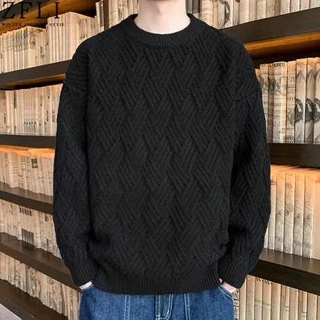 毛衣男士秋冬季2023新款潮牌麻花编织黑色打底线衫简约加厚针织衫商品大图