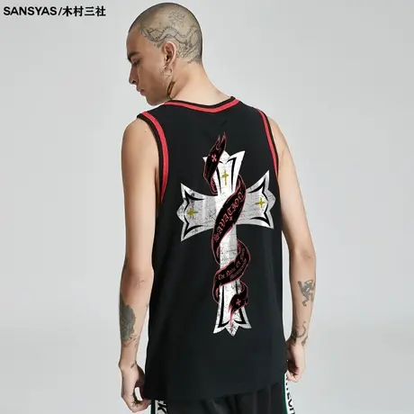 木村三社2022年夏季新款无袖健身速干吸汗背心男纯棉透风高街潮牌图片