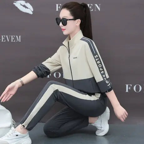 梭织休闲运动服套装女春秋季舒适洋气宽松立领卫衣外套薄款两件套商品大图