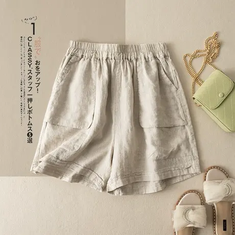 享永子亚麻短裤女文艺复古宽松显瘦棉麻阔腿裤休闲2023夏季新款薄商品大图