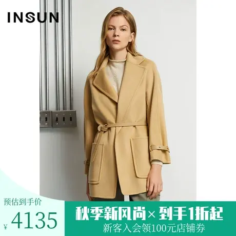 恩裳商场同款秋季摩登都市直筒西装领毛呢外套女中长款商品大图