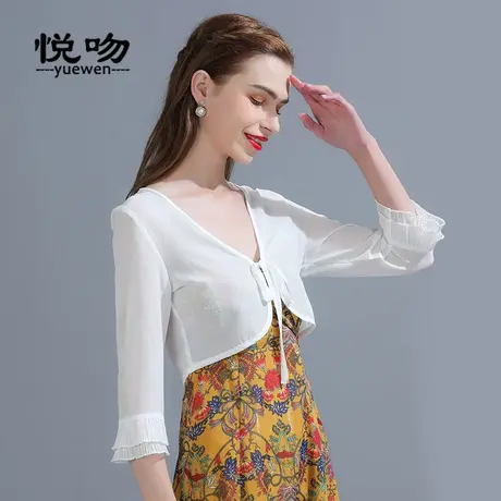 雪纺防晒开衫薄款女披肩外搭2023新款七分袖系带小披肩夏百搭短款图片