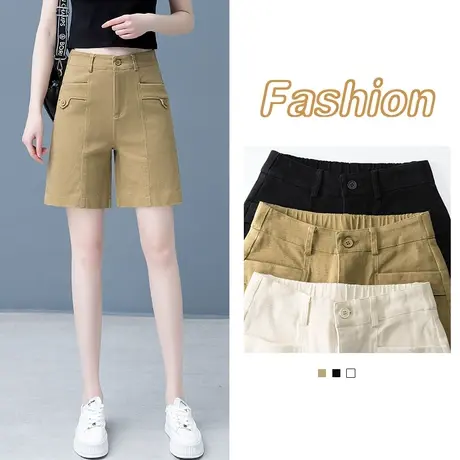 五分裤女秋季薄款2023新款高腰直筒阔腿中裤休闲宽松显瘦工装短商品大图