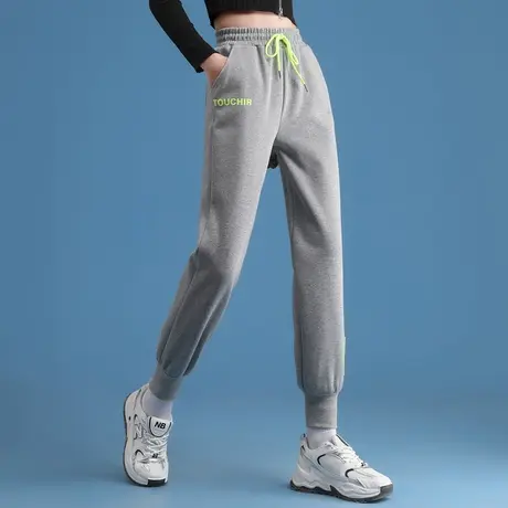 灰色束脚运动裤女2023新款女裤春夏薄款裤子宽松休闲裤九分哈伦裤商品大图