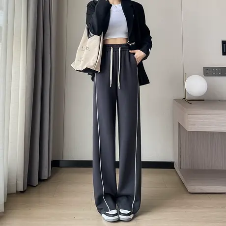 窄版阔腿裤女春秋2023新款宽松直筒垂感卫裤美式黑色休闲运动裤子商品大图