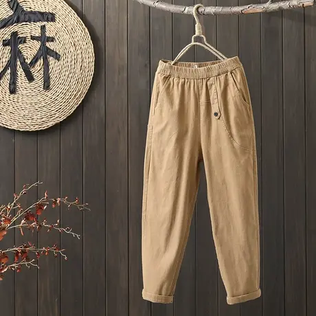 枫谜2022年春装新款文艺简约棉质休闲长裤女宽松休闲口袋哈伦裤子图片