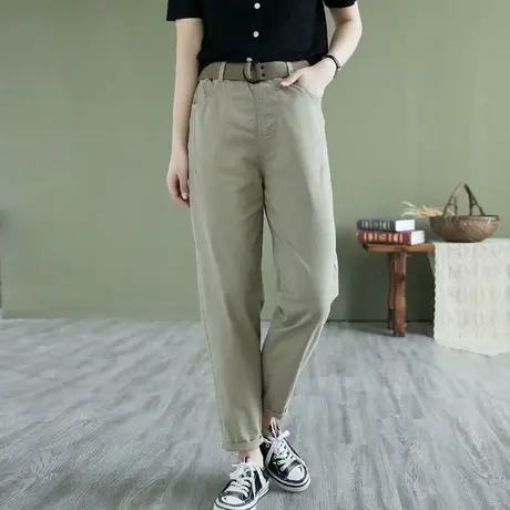 女装2021春夏新款韩版纯色直筒裤舒适大码哈伦裤简约显瘦宽松老爹图片