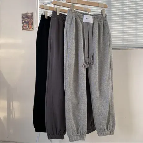 大码阔腿裤子女秋冬宽松小个子卫裤高腰直筒哈伦休闲运动束脚长裤商品大图