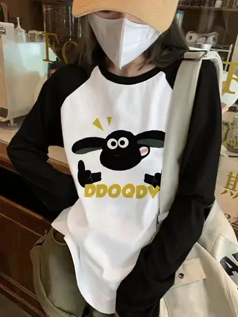 美式复古仿棉长袖t恤女2023新款欧货春秋装冬季内搭打底衫上衣服图片