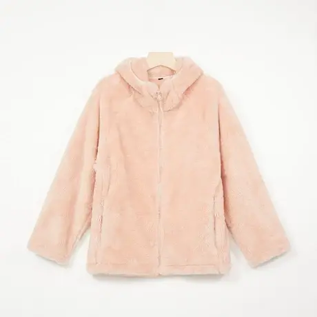 冰洁女士外套上衣拉链连帽毛绒商品大图