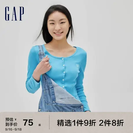 【女友T】Gap女装秋季LOGO罗纹针织长袖正肩T恤613208显白辣妹风图片
