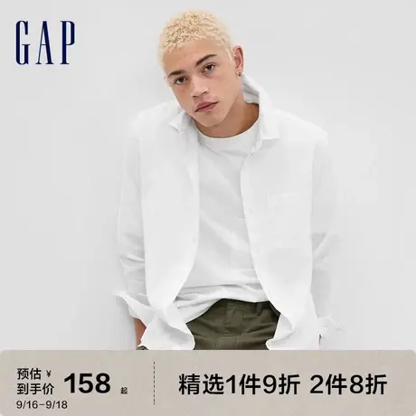 Gap男装秋季新款棉麻通勤商务翻领长袖衬衫585726休闲运动上衣图片
