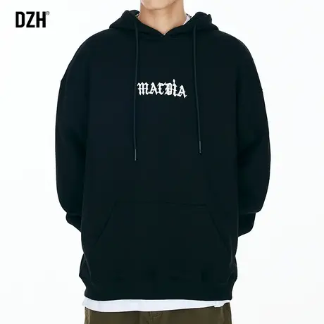 男士休闲黑色连帽卫衣男秋季袋鼠兜刺绣外套潮牌男装2023新款上衣图片