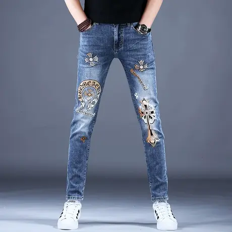 男士奢侈大牌牛仔裤男款修身小脚秋款新款潮流裤子男弹力高端潮牌商品大图